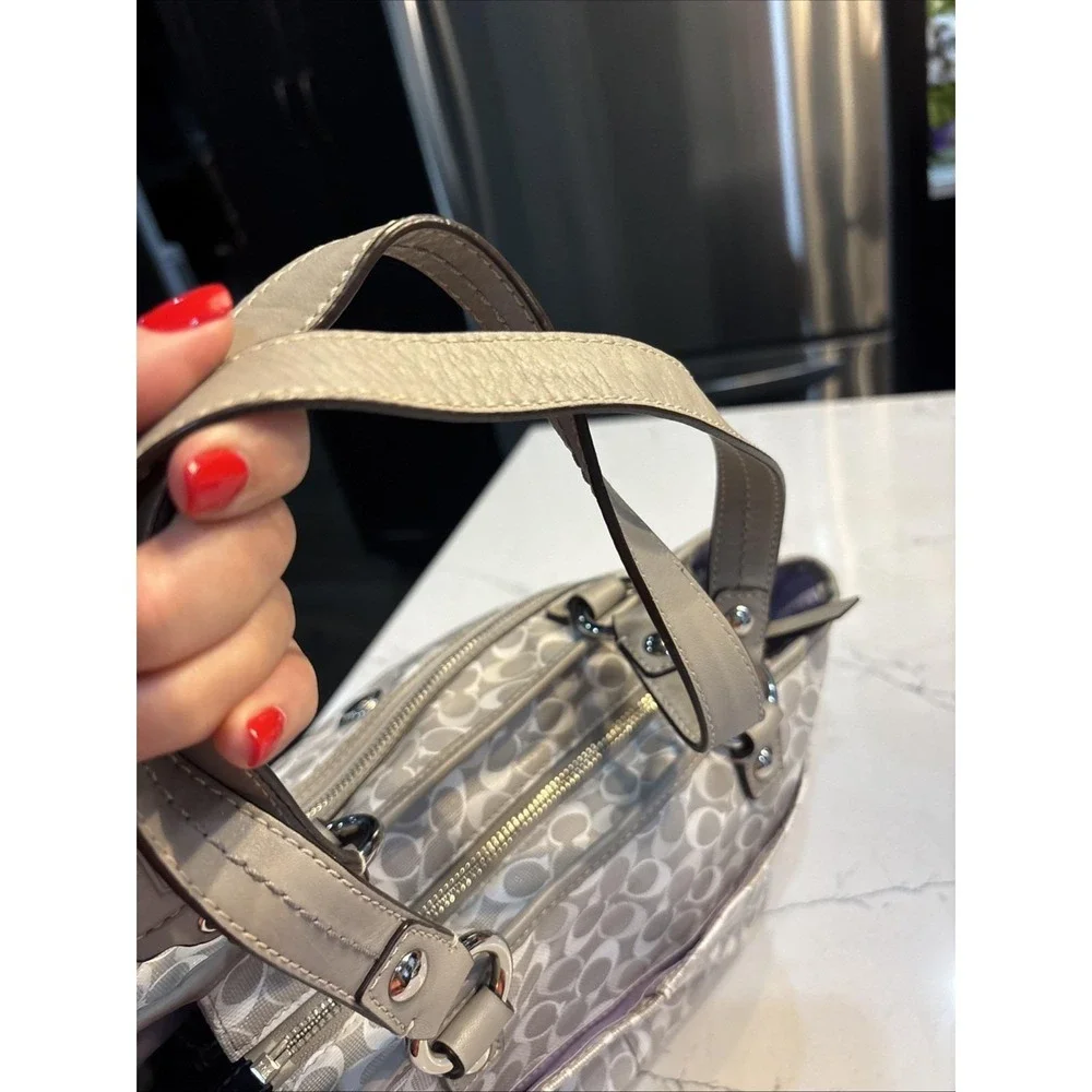 COACH Chelsea Signature Bias Tote Bag Handbag Gray White Coated Canvas